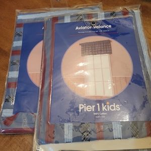 New Pier 1 Kids AVIATOR WINDOW VALANCE ×2 BLUE RED 88X18